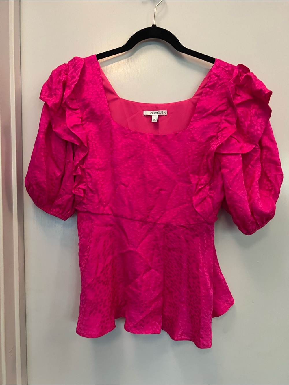 OLIVIA RUBIN Pink Ruffle Jacquard Blouse NWT